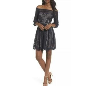 Chelsea28 Off the Shoulder Cocktail Lace Dress Navy Plus Size 24